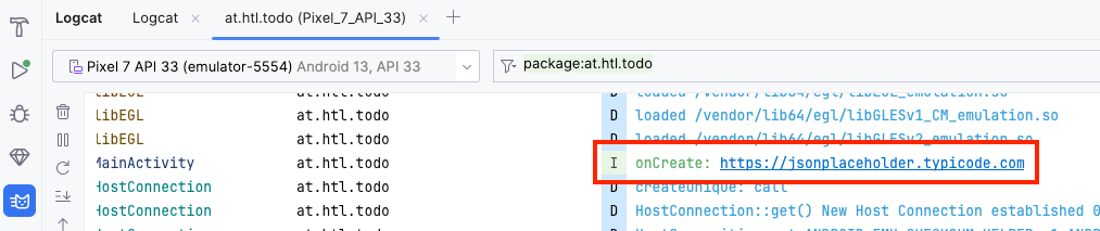 config assets logcat entry