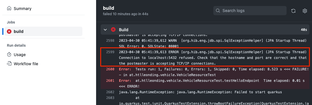 gh workflow 002 error missing database