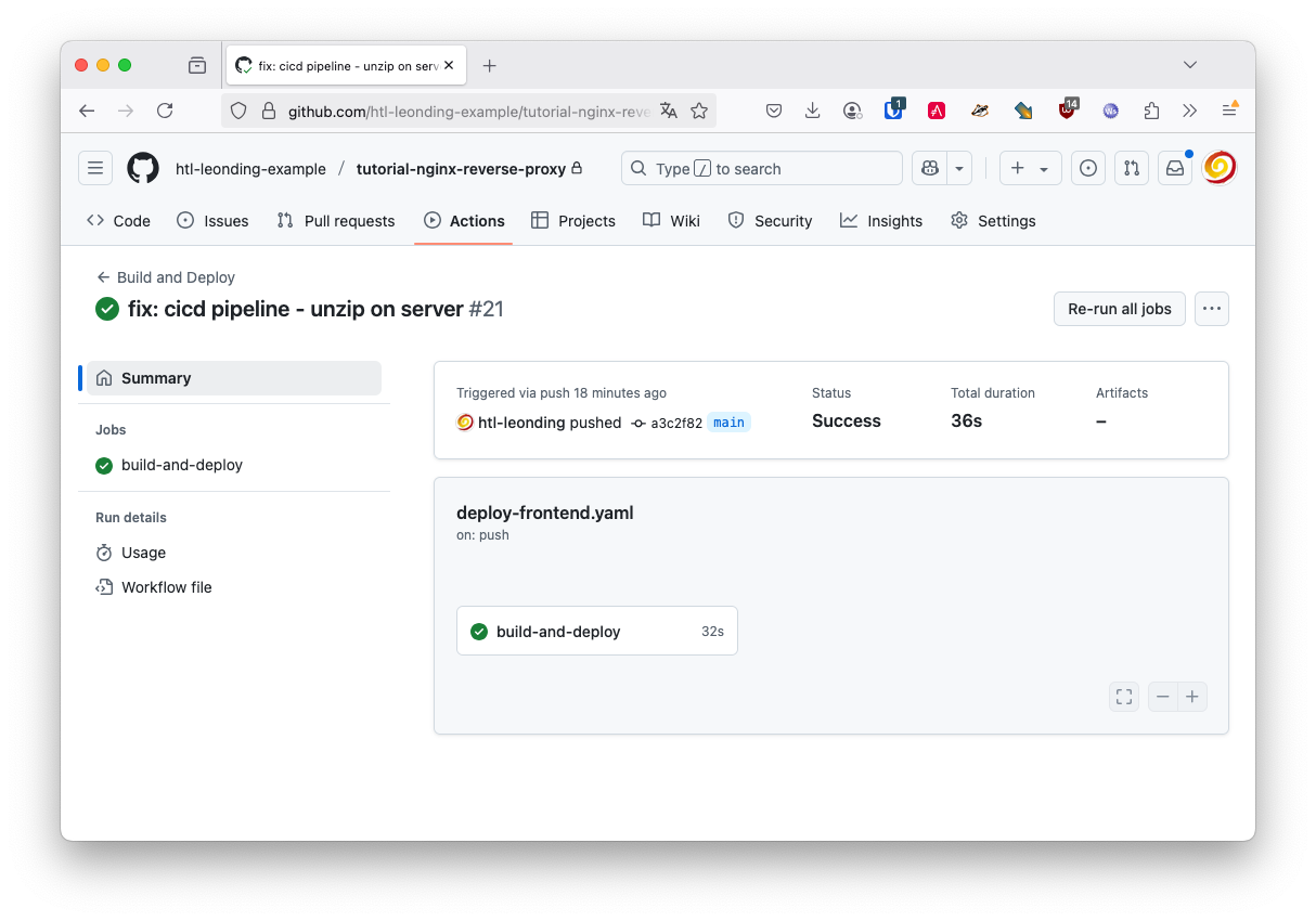 gh actions in repo