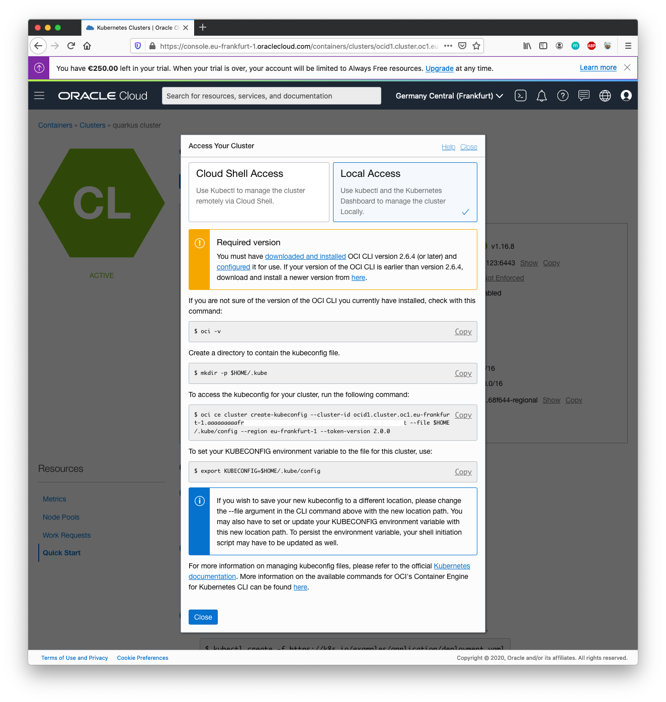 k8s oracle access your cluster