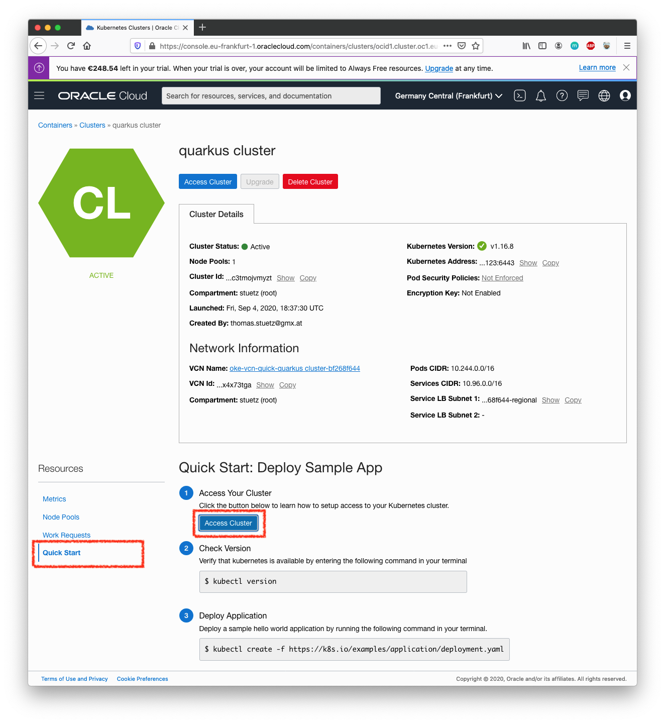 k8s oracle cluster quick start